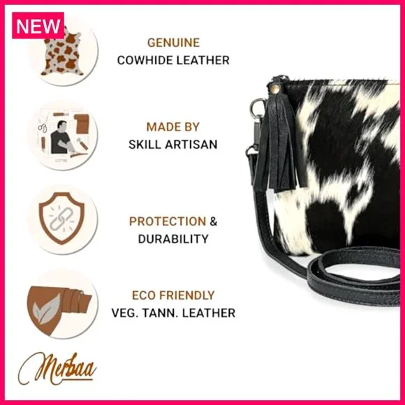 Genuine Cowhide Hair-On Crossbody Bag with Adjustable Detachable Strap